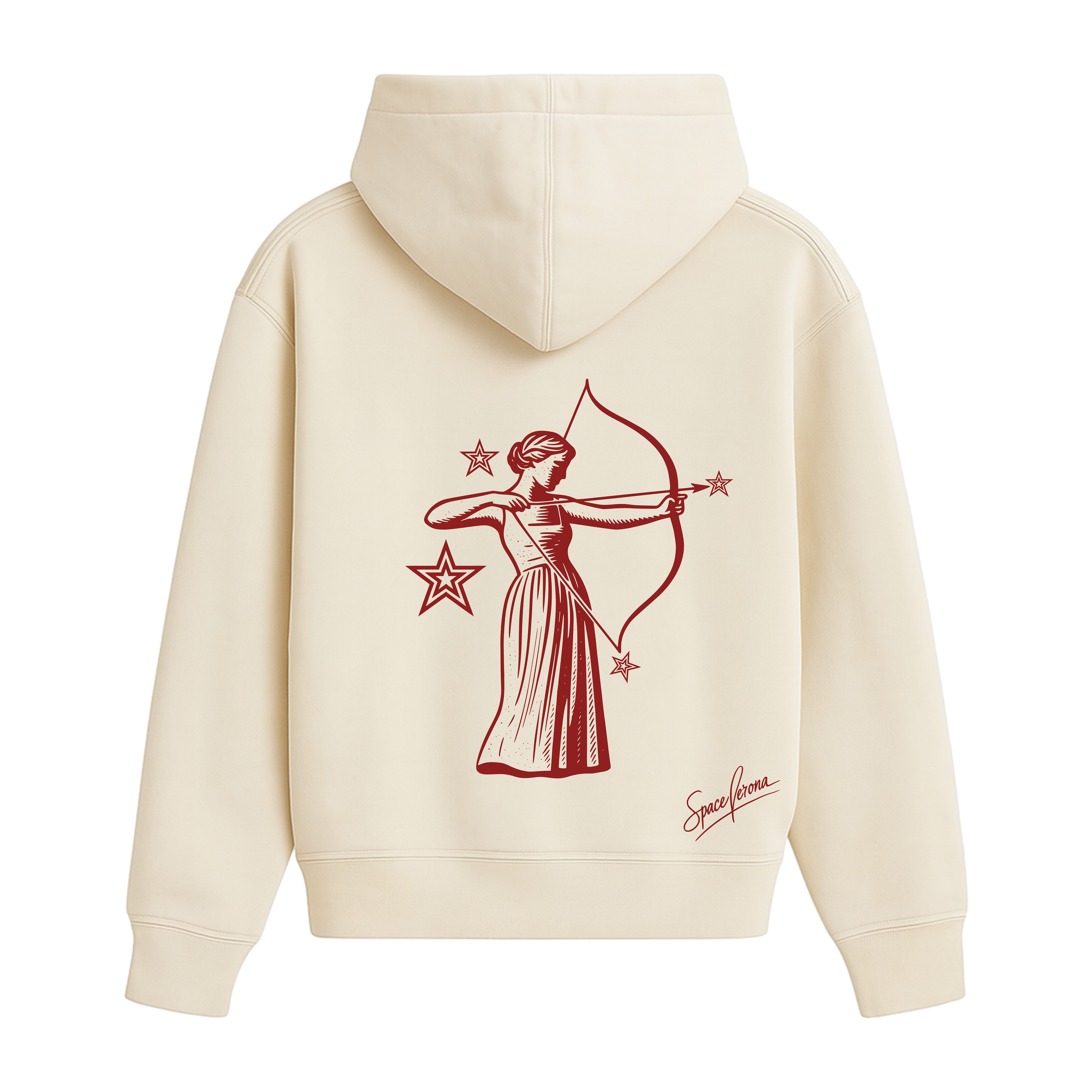 Sudadera cropped fit beige y rojo