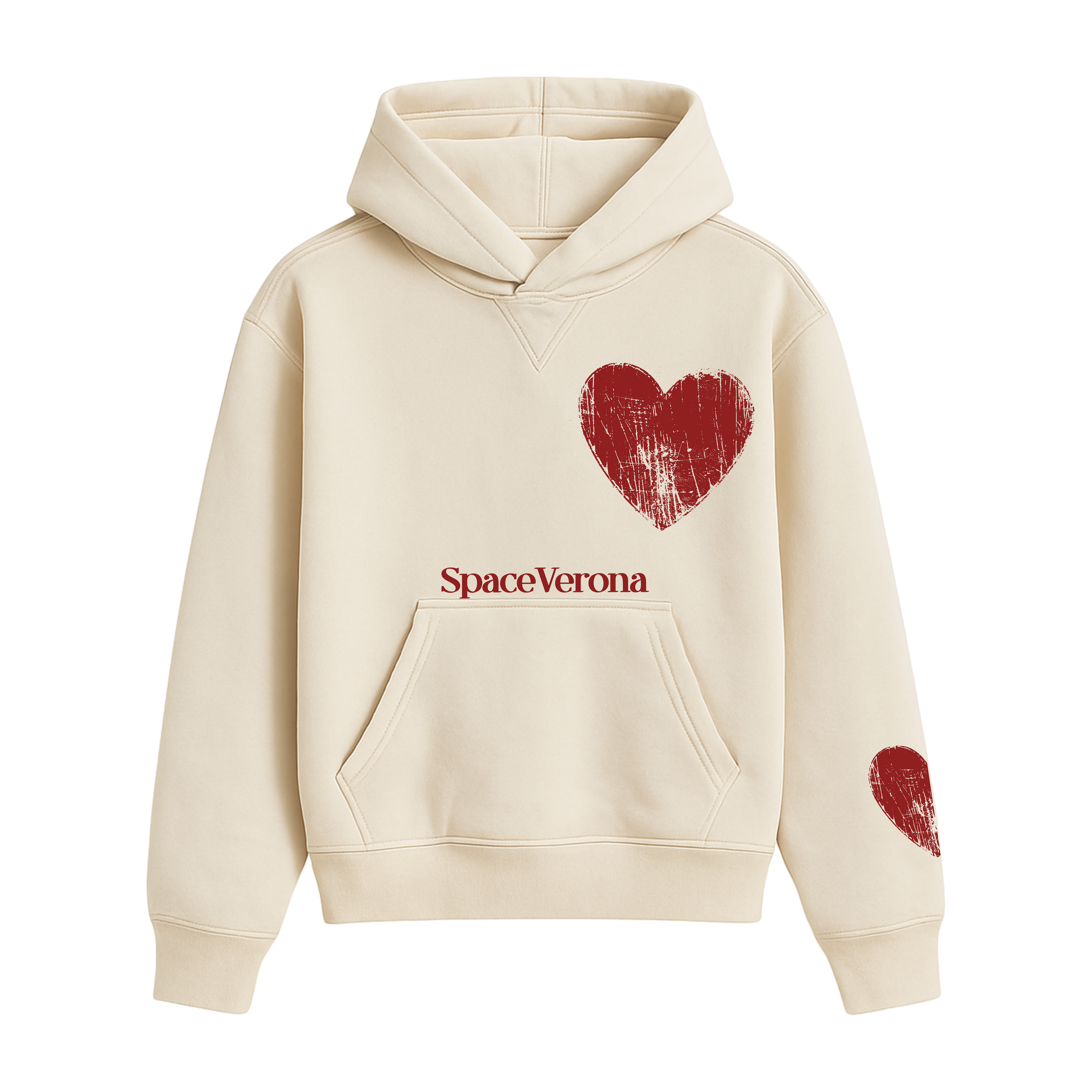 Sudadera cropped fit beige y rojo