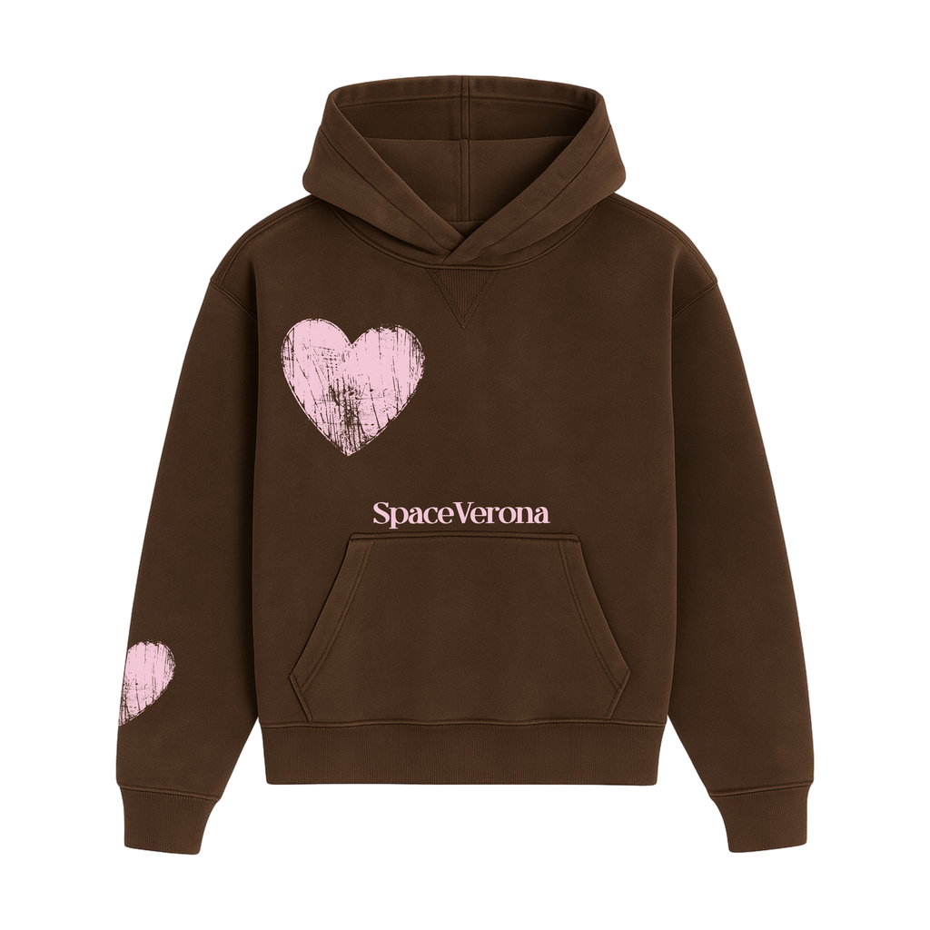 Sudadera cropped fit marrón chocolate y rosa