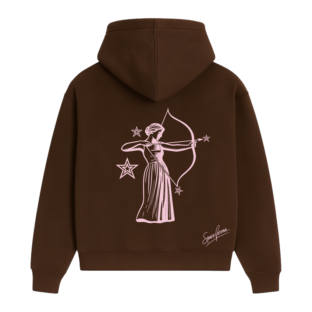 Sudadera cropped fit marrón chocolate y rosa