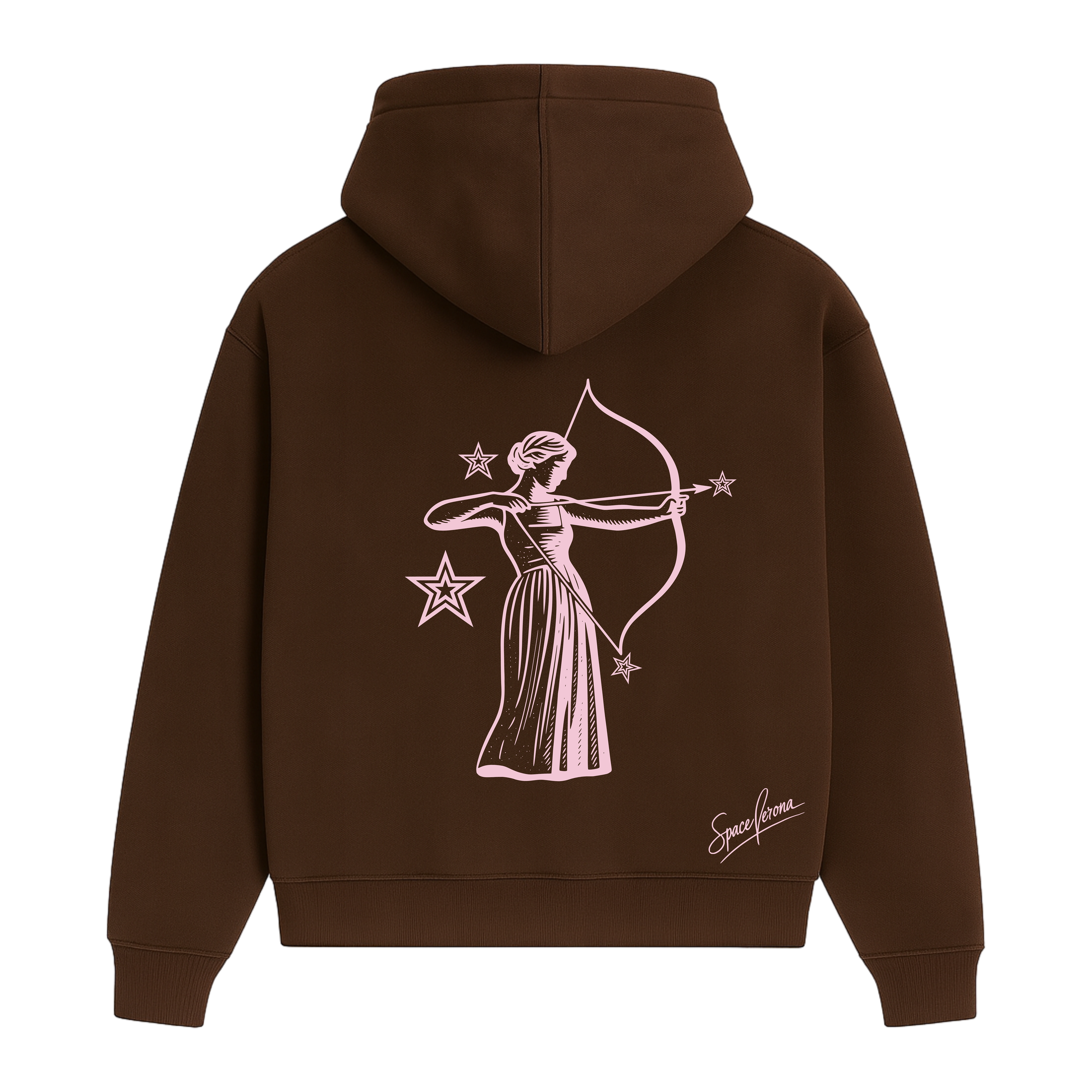 Sudadera cropped fit marrón chocolate y rosa