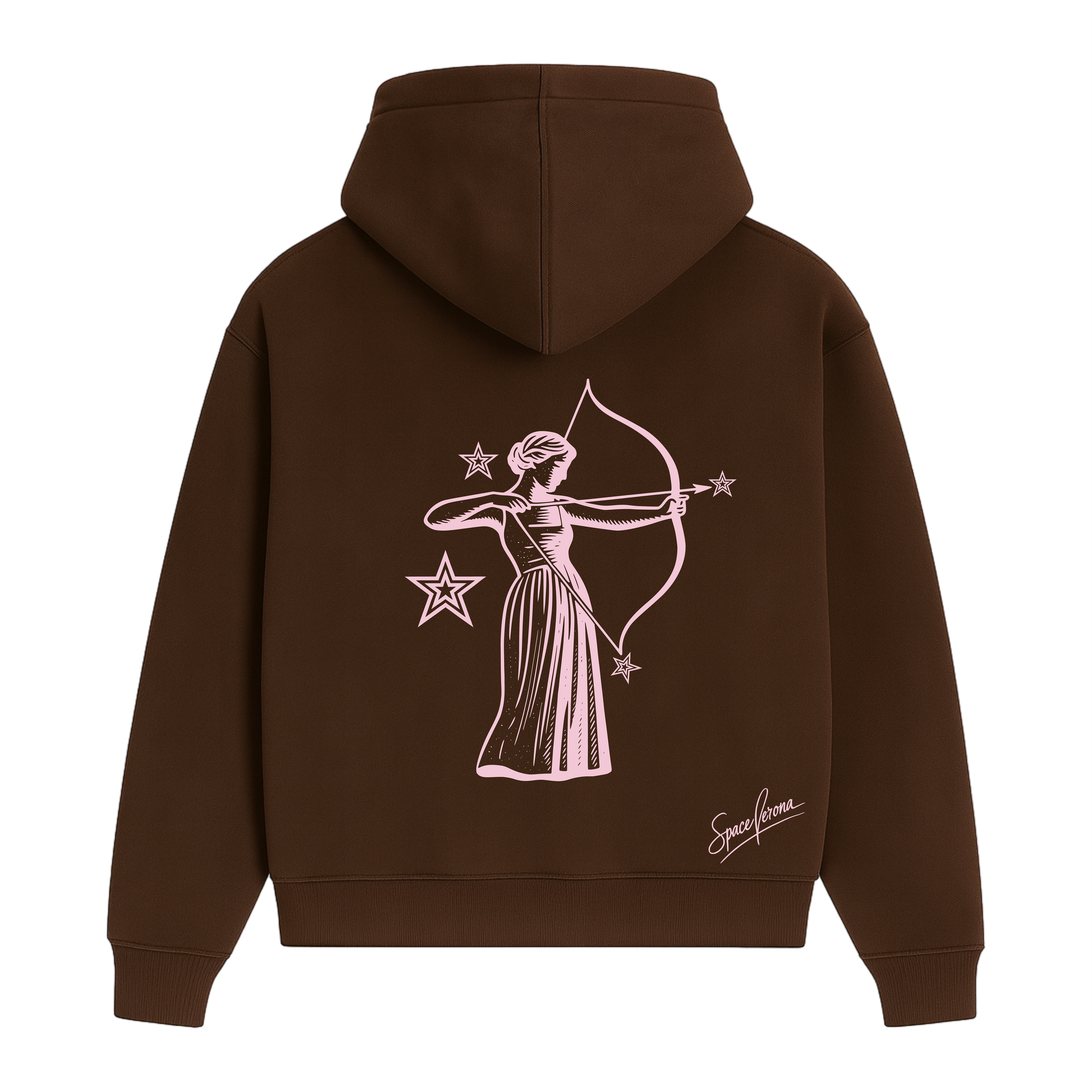 Sudadera cropped fit marrón chocolate y rosa