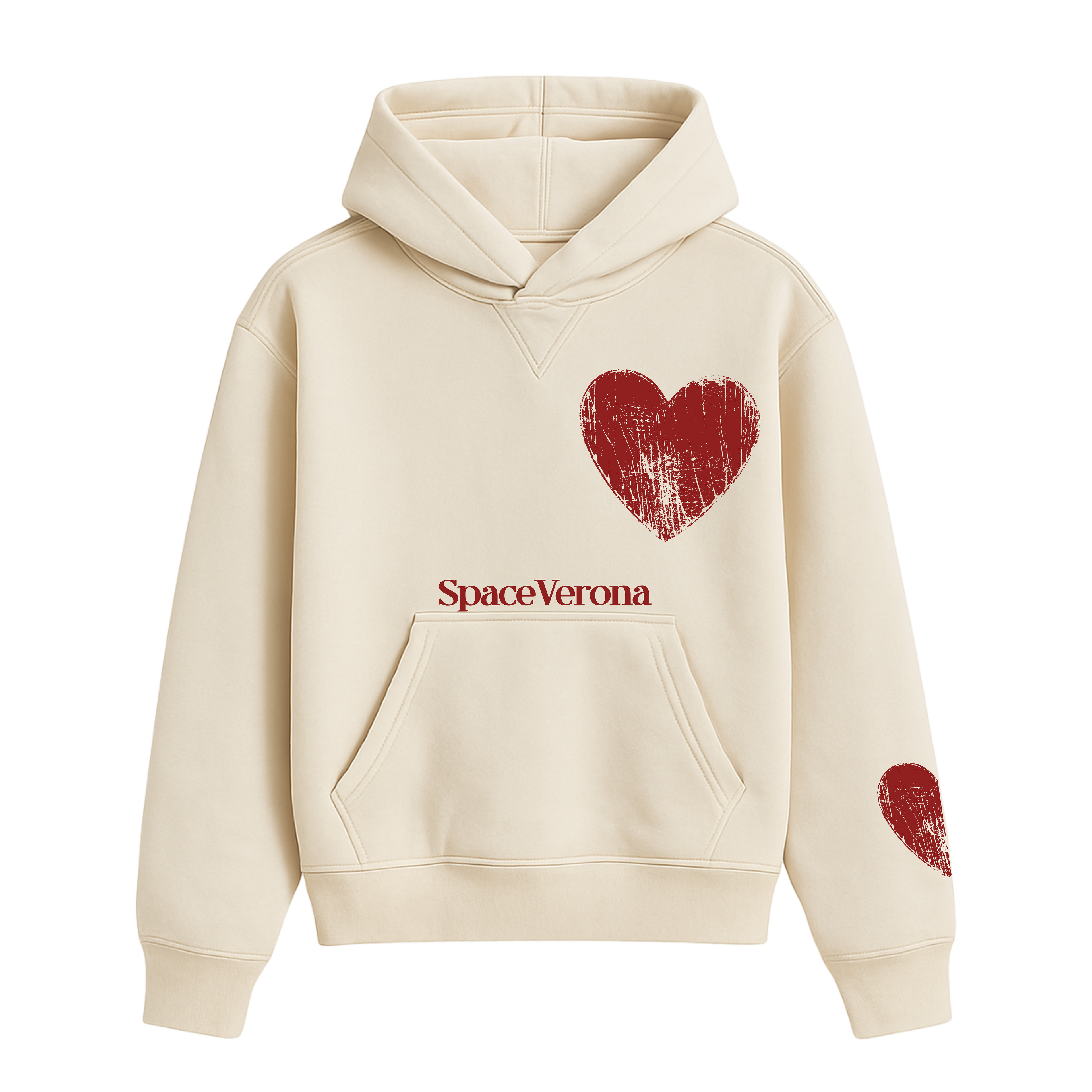 Sudadera cropped fit beige y rojo