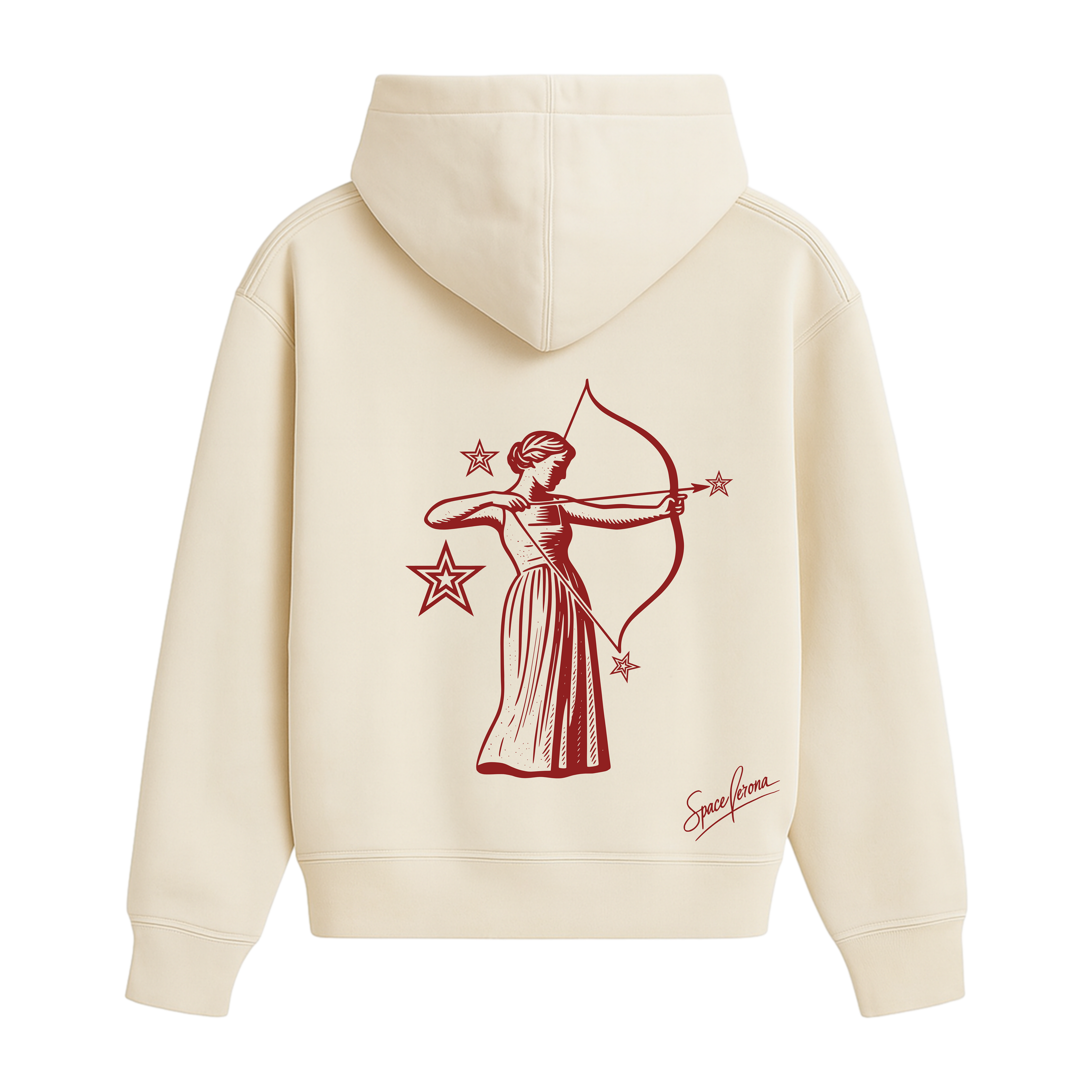 Sudadera cropped fit beige y rojo